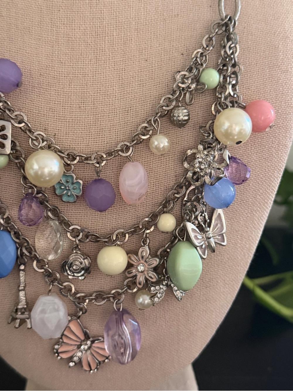 Vintage Charming Charlie Multi Strand Heavy Charm Glass Beaded Necklace - Picture 2 of 4